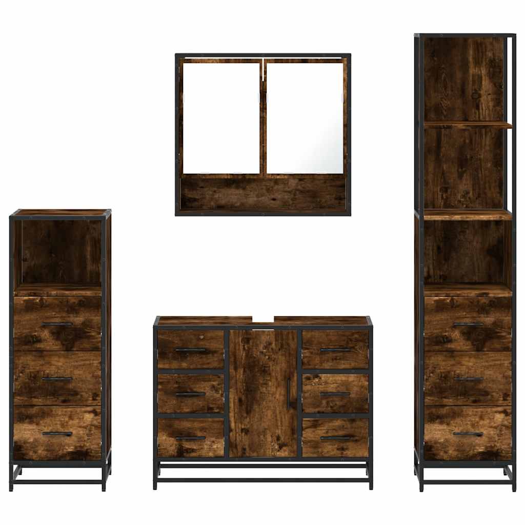 Set Mobili da Bagno 4 pz Rovere Fumo in Legno Multistrato | homemem39