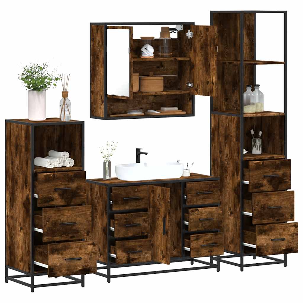 Set Mobili da Bagno 4 pz Rovere Fumo in Legno Multistrato | homemem39