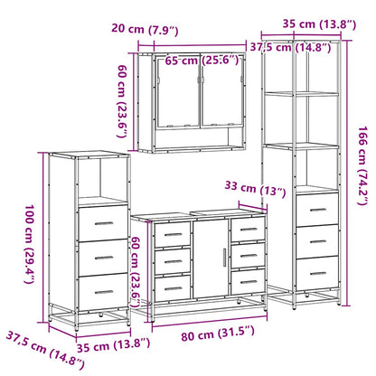Set Mobili da Bagno 4 pz Rovere Fumo in Legno Multistrato | homemem39
