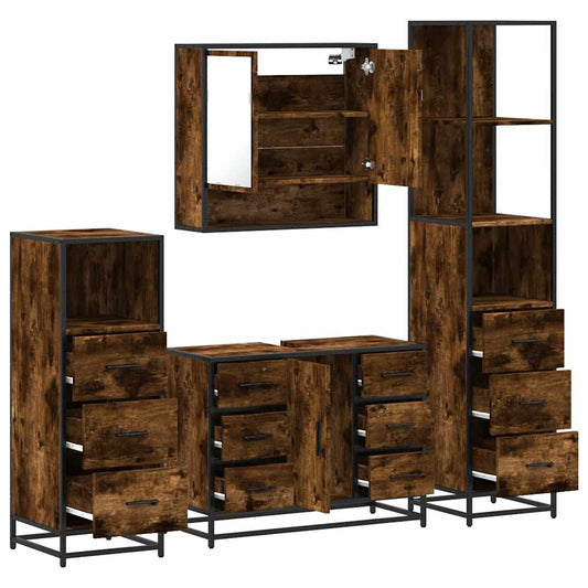 Set Mobili da Bagno 4 pz Rovere Fumo in Legno Multistrato | homemem39