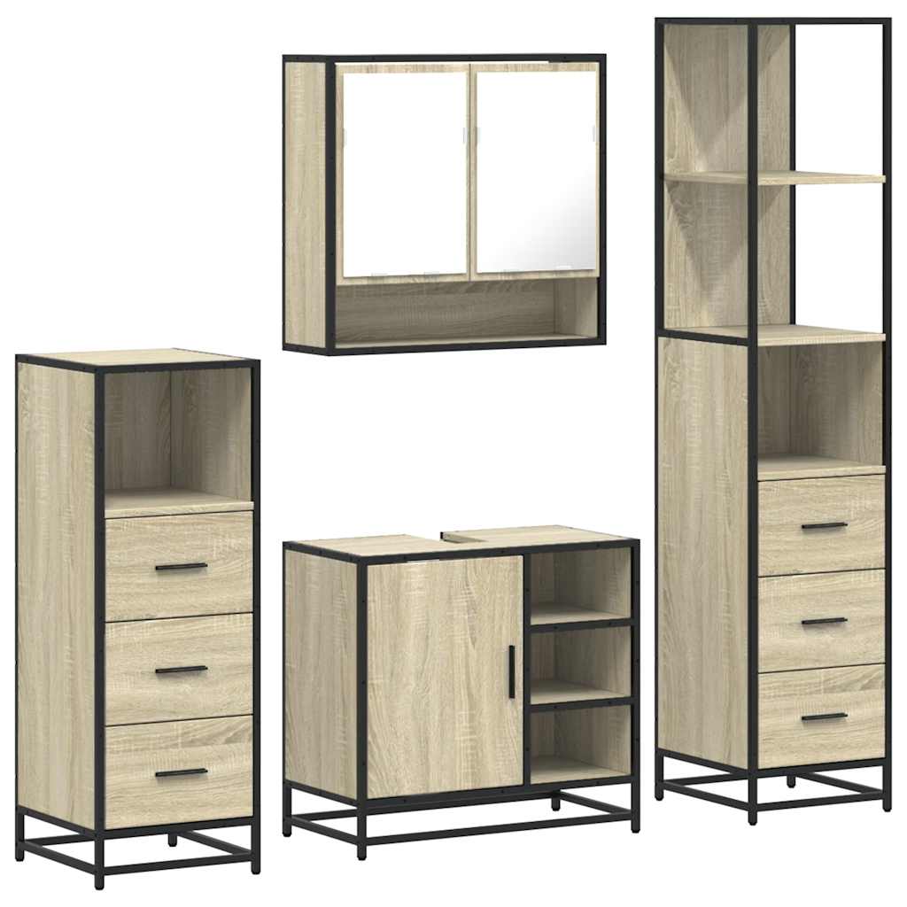 Set Mobili da Bagno 4 pz Rovere Sonoma in Legno Multistrato | homemem39