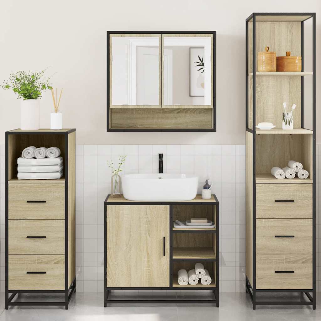 Set Mobili da Bagno 4 pz Rovere Sonoma in Legno Multistrato | homemem39