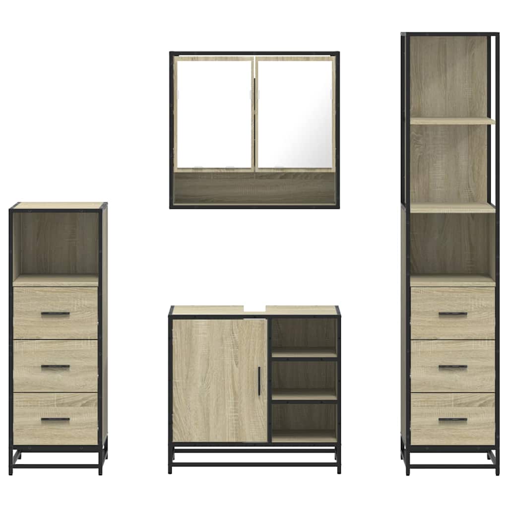 Set Mobili da Bagno 4 pz Rovere Sonoma in Legno Multistrato | homemem39