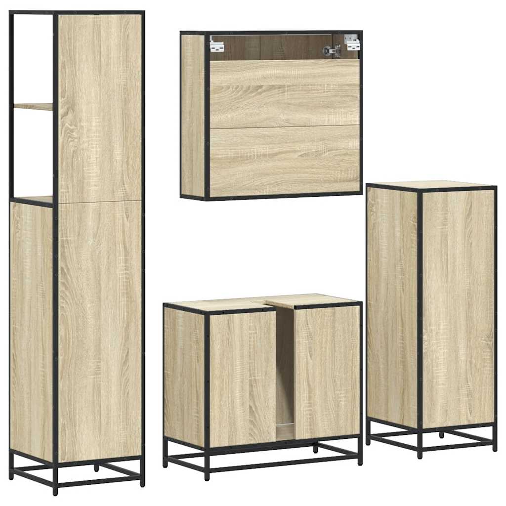 Set Mobili da Bagno 4 pz Rovere Sonoma in Legno Multistrato | homemem39