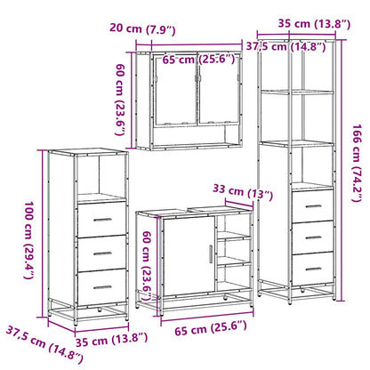 Set Mobili da Bagno 4 pz Rovere Sonoma in Legno Multistrato | homemem39