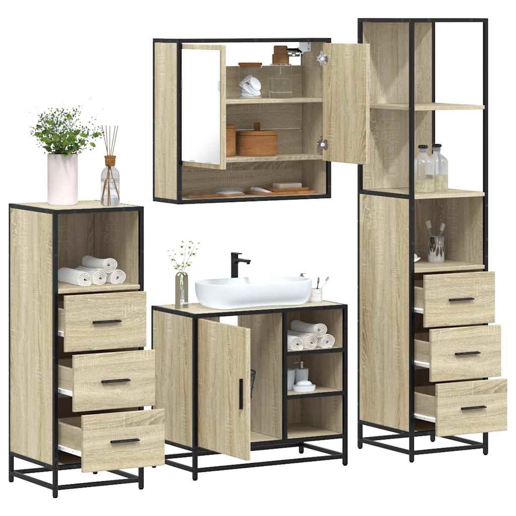 Set Mobili da Bagno 4 pz Rovere Sonoma in Legno Multistrato | homemem39