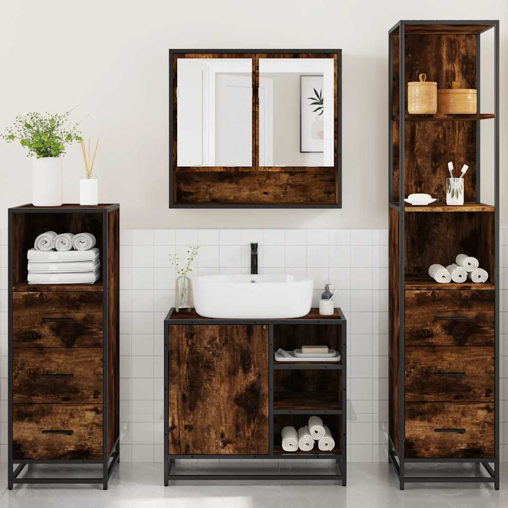 Set Mobili da Bagno 4 pz Rovere Fumo in Legno Multistrato | homemem39