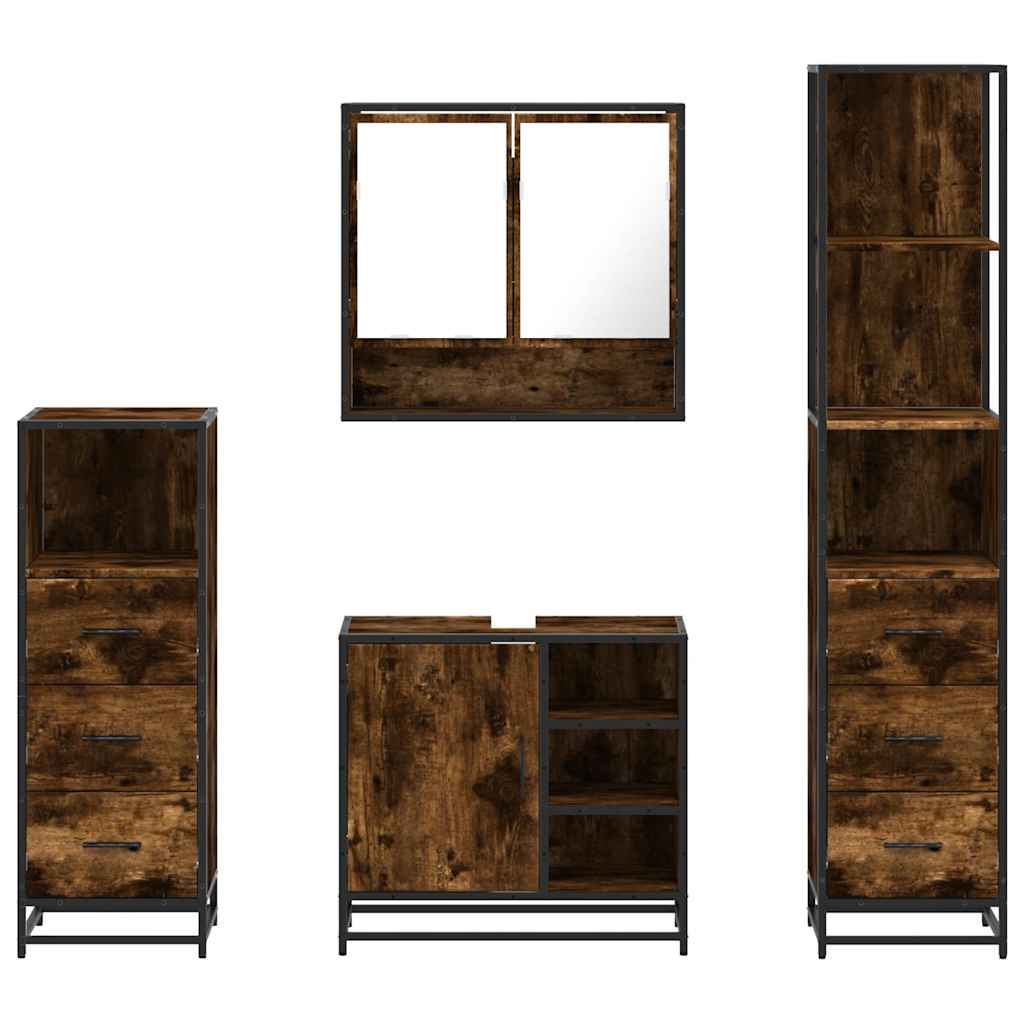 Set Mobili da Bagno 4 pz Rovere Fumo in Legno Multistrato | homemem39