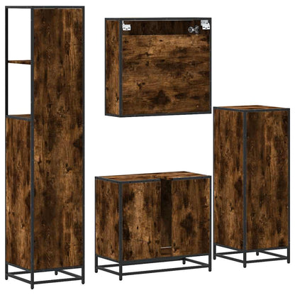 Set Mobili da Bagno 4 pz Rovere Fumo in Legno Multistrato | homemem39