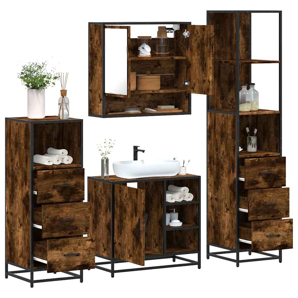 Set Mobili da Bagno 4 pz Rovere Fumo in Legno Multistrato | homemem39