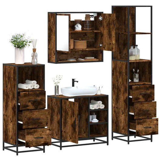 Set Mobili da Bagno 4 pz Rovere Fumo in Legno Multistrato | homemem39