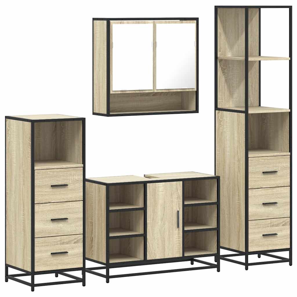 Set Mobili da Bagno 4 pz Rovere Sonoma in Legno Multistrato | homemem39
