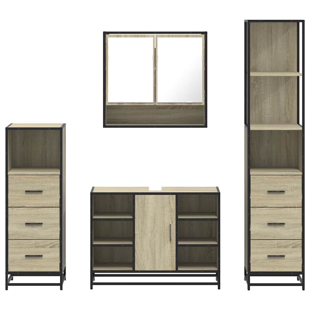 Set Mobili da Bagno 4 pz Rovere Sonoma in Legno Multistrato | homemem39