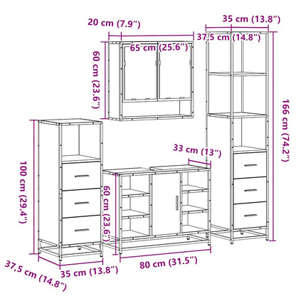 Set Mobili da Bagno 4 pz Rovere Sonoma in Legno Multistrato | homemem39