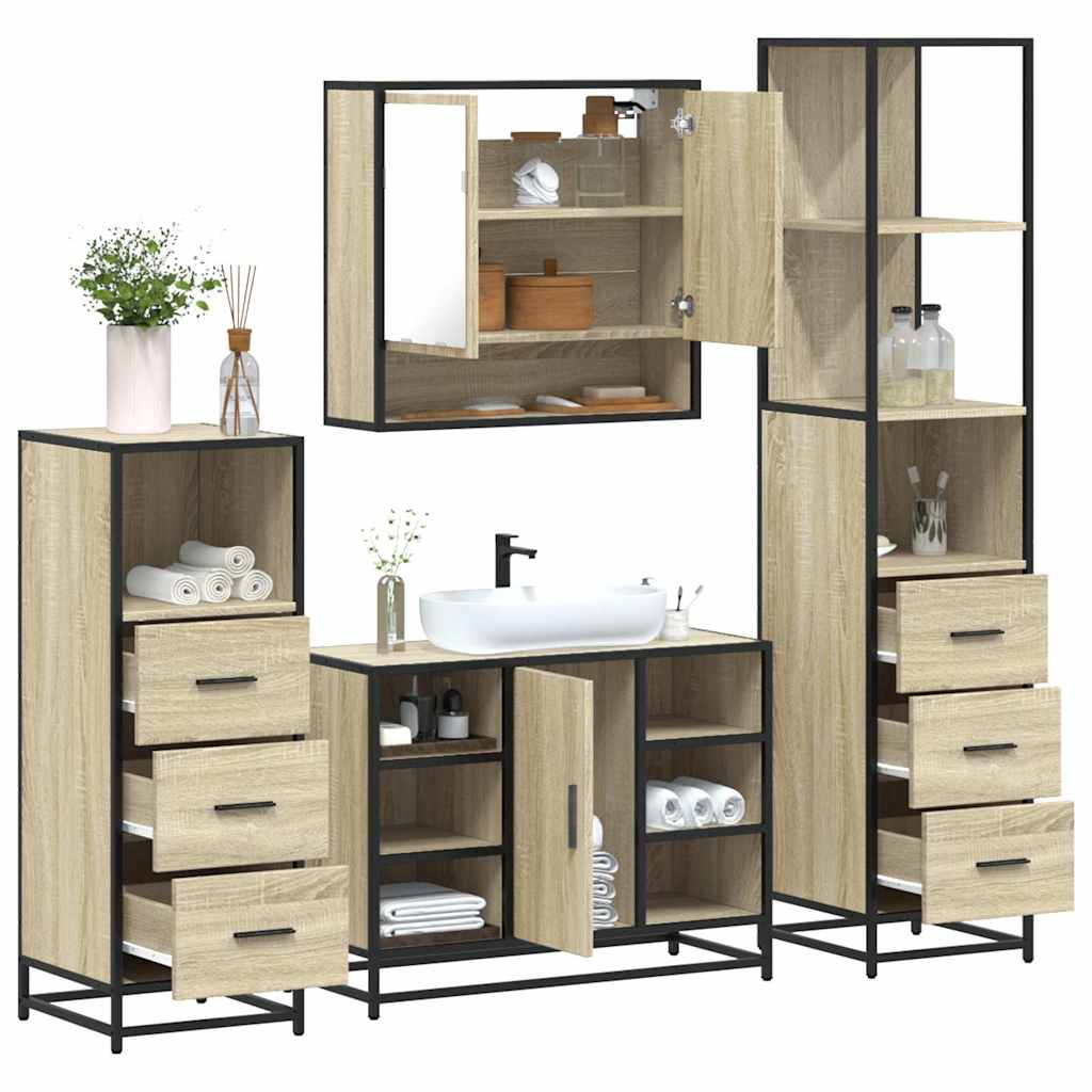 Set Mobili da Bagno 4 pz Rovere Sonoma in Legno Multistrato | homemem39