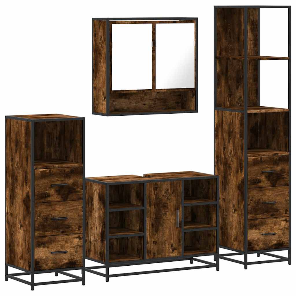 Set Mobili da Bagno 4 pz Rovere Fumo in Legno Multistrato | homemem39