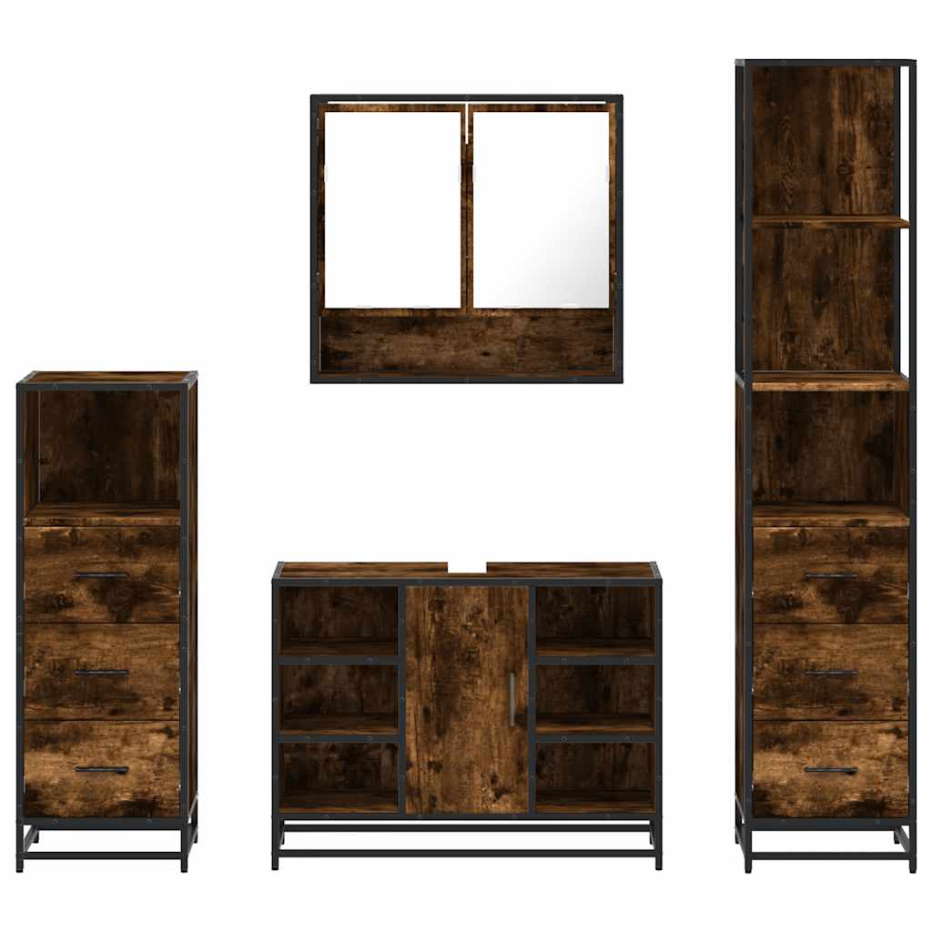 Set Mobili da Bagno 4 pz Rovere Fumo in Legno Multistrato | homemem39