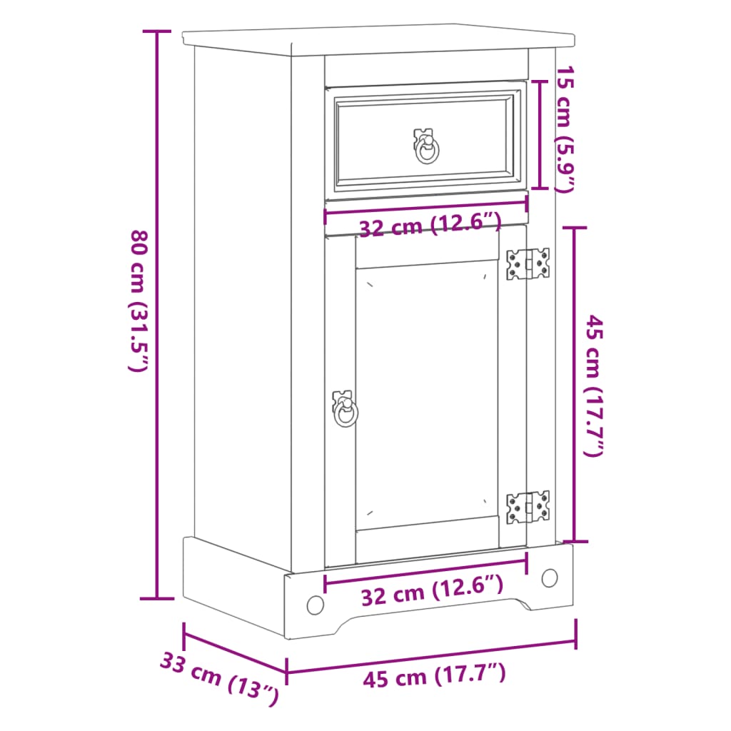 Mobile da Bagno Corona 45x33x80 cm in Legno Massello di Pino