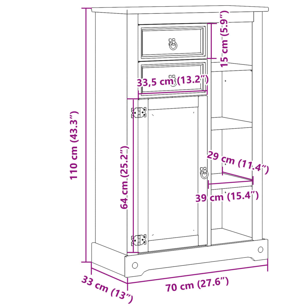 Mobile da Bagno Corona 70x33x110 cm in Legno Massello di Pino | homemem39