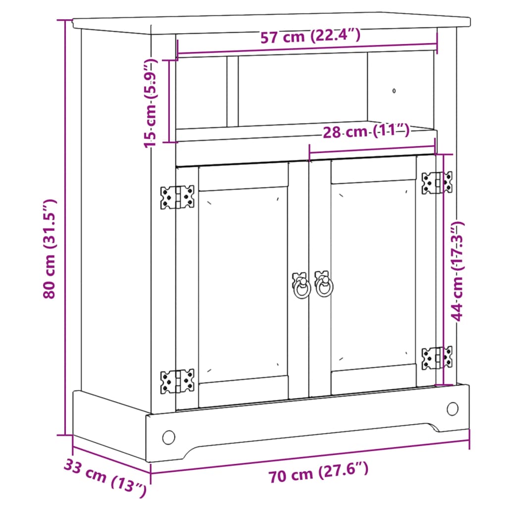 Mobile da Bagno Corona 70x33x80 cm in Legno Massello di Pino