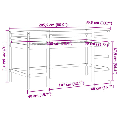 Letto Soppalco con Scala Bambini Marrone 80x200cm Massello Pino