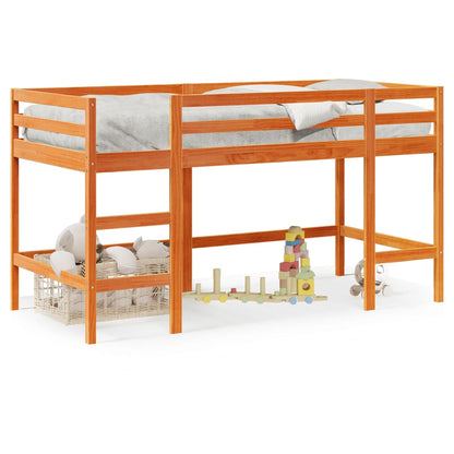 Letto Soppalco con Scala Bambini Marrone 90x200cm Massello Pino - homemem39