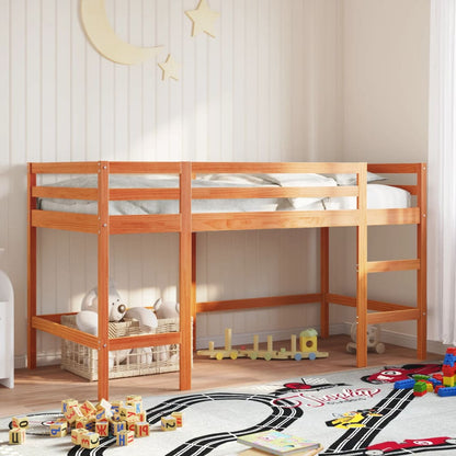 Letto Soppalco con Scala Bambini Marrone 90x200cm Massello Pino - homemem39