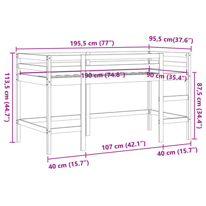 Letto Soppalco con Scala Bambini Marrone 90x190cm Massello Pino