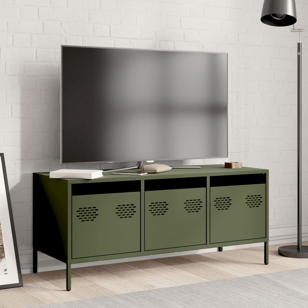 Mobile TV Verde Oliva 101,5x39x43,5cm Acciaio Laminato a Freddo - homemem39