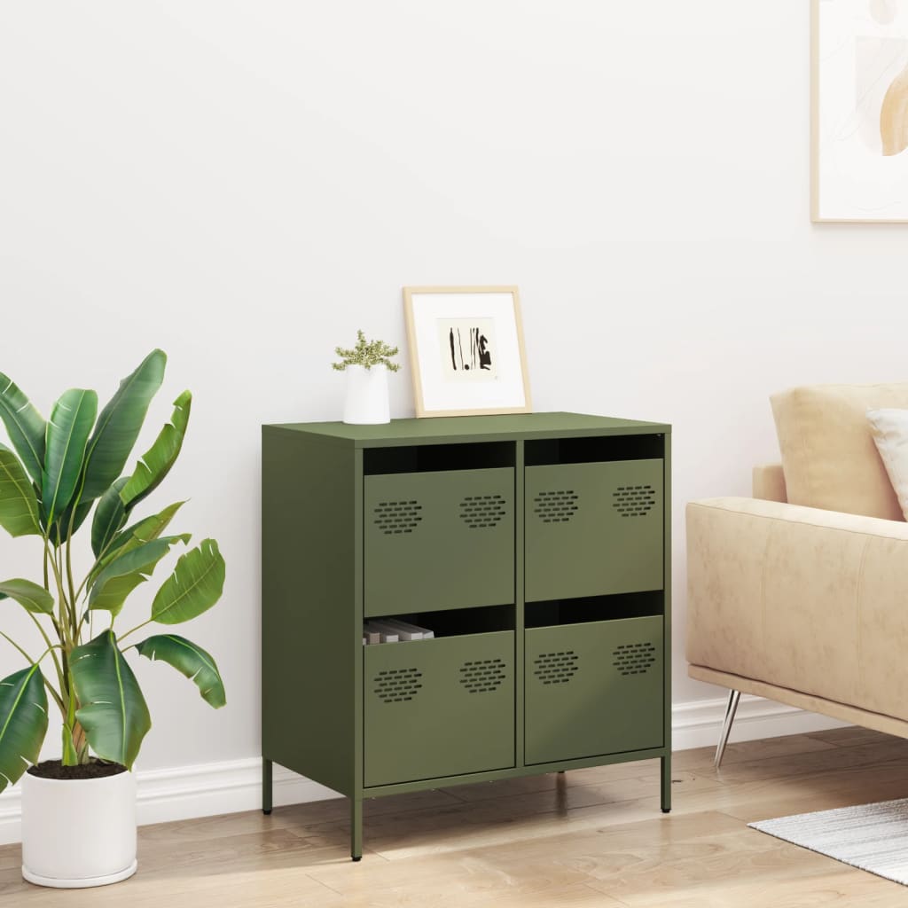 Credenza Verde Oliva 68x39x73,5 cm in Acciaio Laminato a Freddo - homemem39