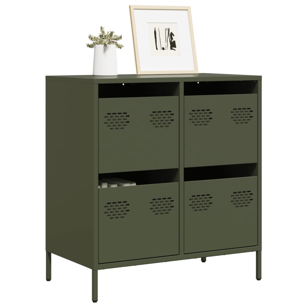 Credenza Verde Oliva 68x39x73,5 cm in Acciaio Laminato a Freddo - homemem39