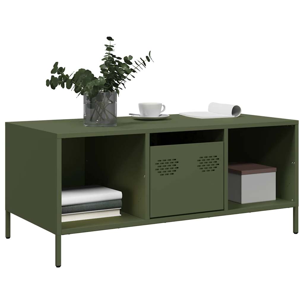 Tavolino Verde Oliva 101,5x50x43,5 cm Acciaio Laminato a Freddo