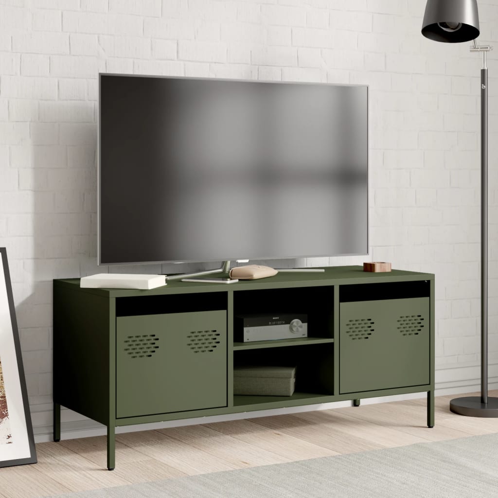Mobile TV Verde Oliva 101,5x39x43,5cm Acciaio Laminato a Freddo | homemem39