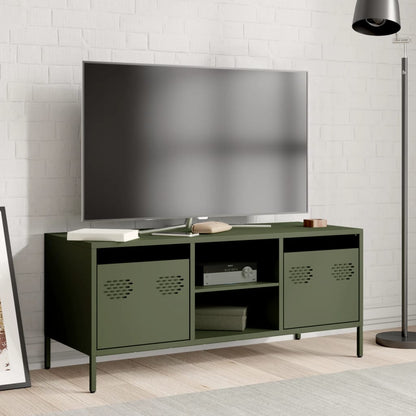 Mobile TV Verde Oliva 101,5x39x43,5cm Acciaio Laminato a Freddo | homemem39