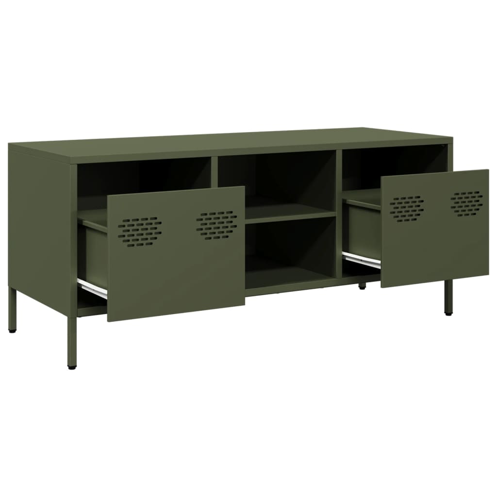 Mobile TV Verde Oliva 101,5x39x43,5cm Acciaio Laminato a Freddo | homemem39