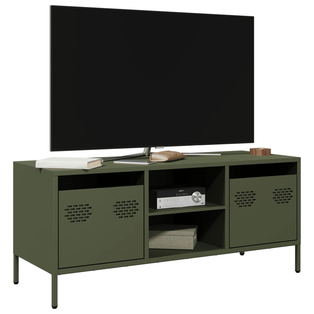 Mobile TV Verde Oliva 101,5x39x43,5cm Acciaio Laminato a Freddo | homemem39