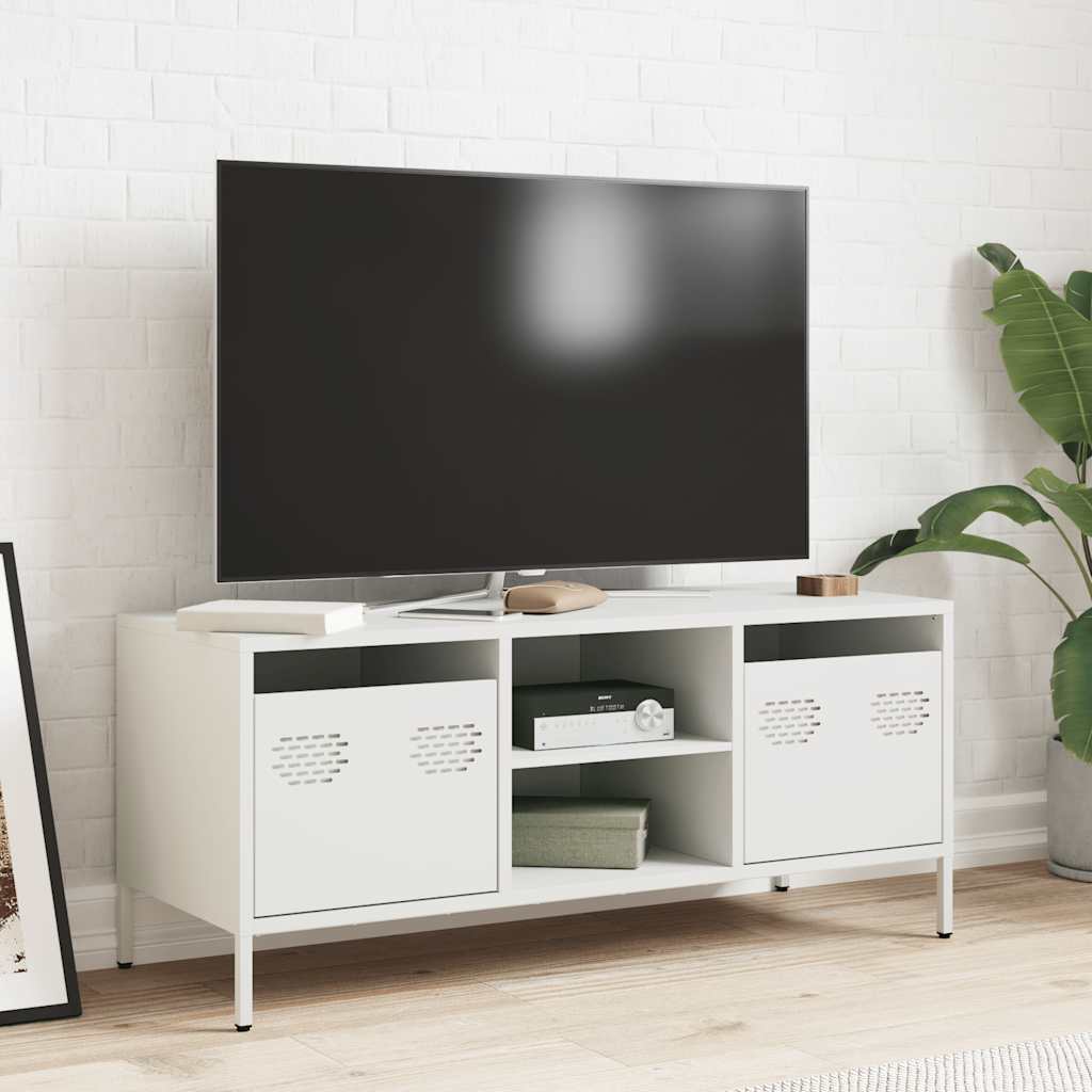 Mobile TV Bianco 101,5x39x43,5 cm in Acciaio Laminato a Freddo - homemem39
