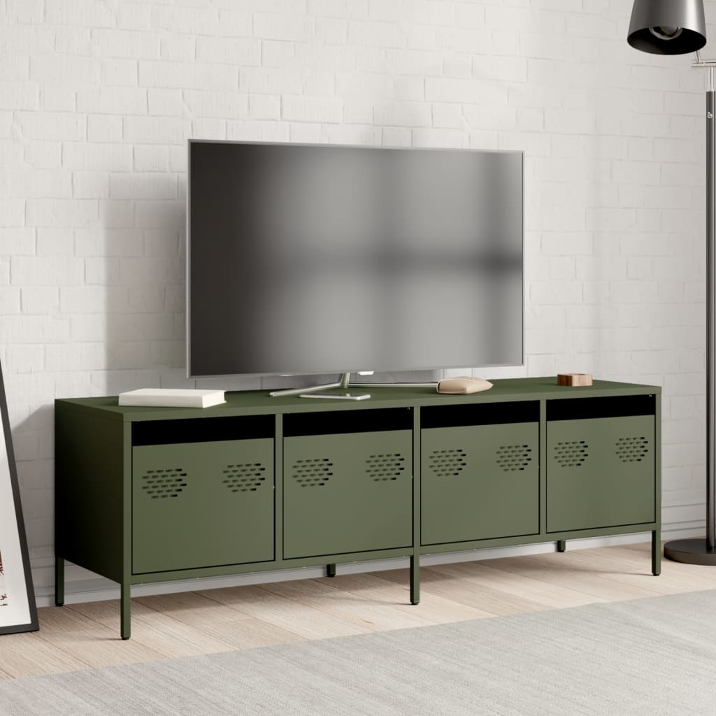 Mobile TV Verde Oliva 135x39x43,5cm Acciaio Laminato a Freddo - homemem39