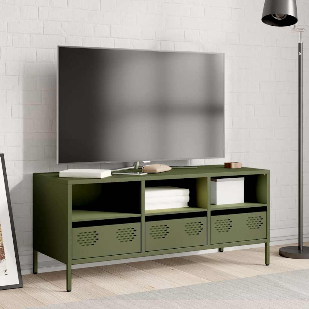 Mobile TV Verde Oliva 101,5x39x43,5cm Acciaio Laminato a Freddo - homemem39