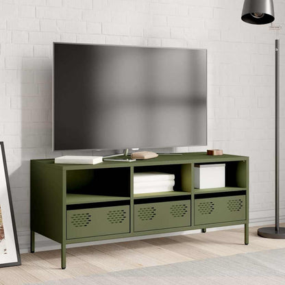 Mobile TV Verde Oliva 101,5x39x43,5cm Acciaio Laminato a Freddo - homemem39