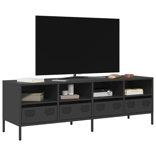 Mobile TV Nero 135x39x43,5 cm in Acciaio Laminato a Freddo
