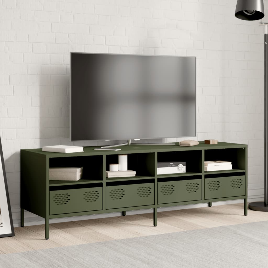 Mobile TV Verde Oliva 135x39x43,5cm Acciaio Laminato a Freddo - homemem39