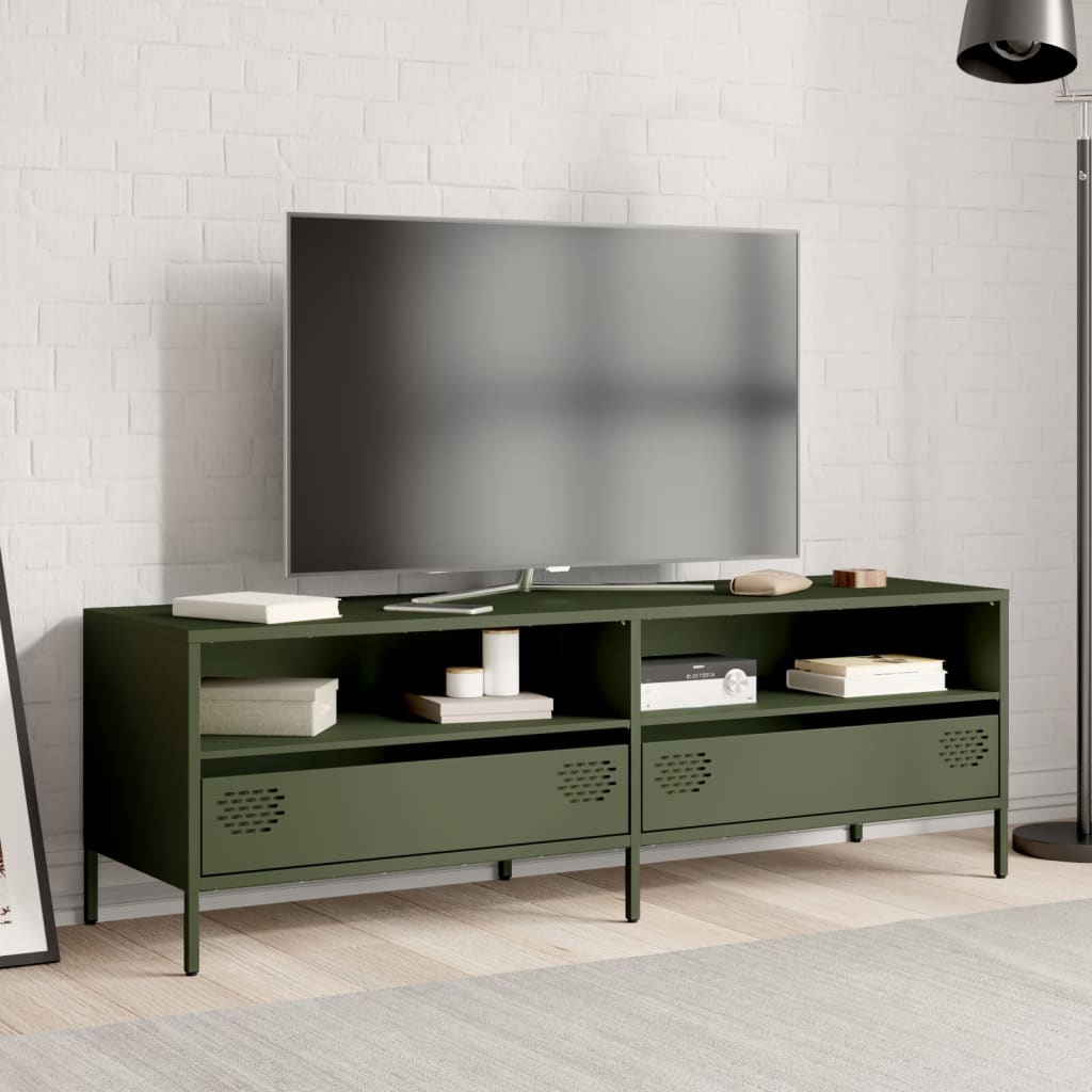 Mobile TV Verde Oliva 135x39x43,5cm Acciaio Laminato a Freddo - homemem39