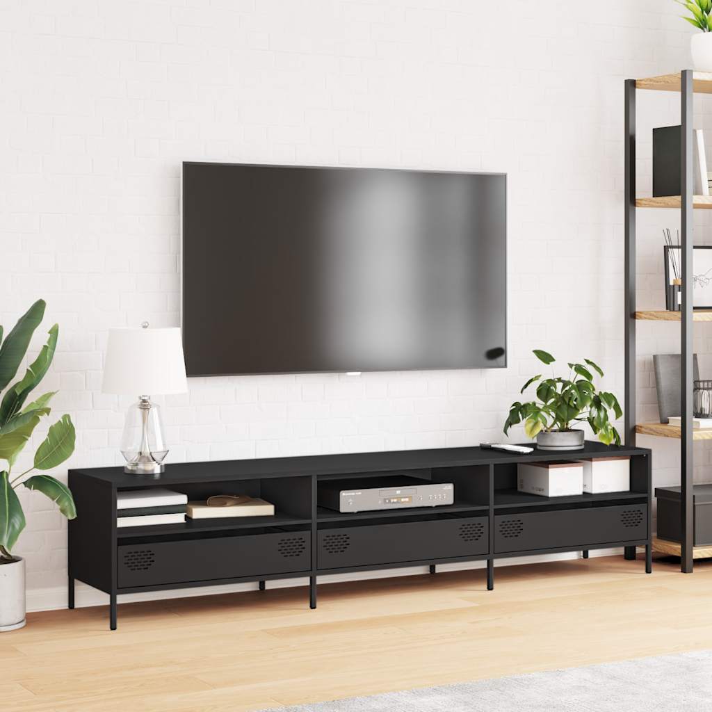 Mobile TV Nero 202x39x43,5 cm in Acciaio Laminato a Freddo - homemem39