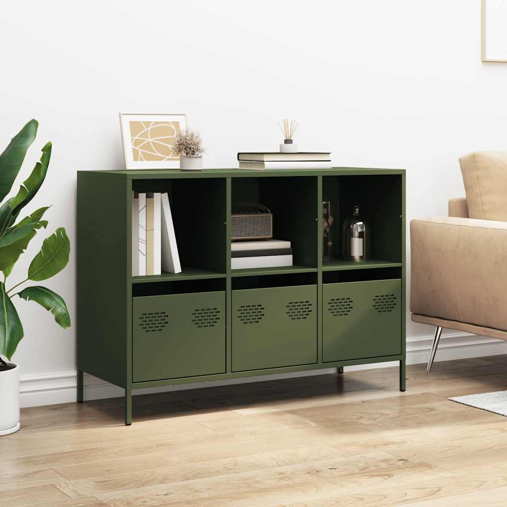 Credenza Verde Oliva 101,5x39x73,5 cm Acciaio Laminato a Freddo - homemem39