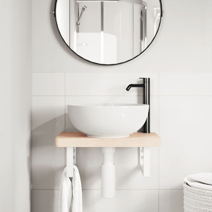 Ripiano a Parete per Lavabo in Acciaio e Massello di Faggio