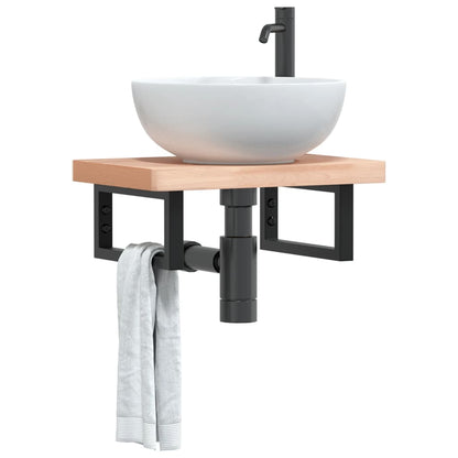 Ripiano a Parete per Lavabo in Acciaio e Massello di Faggio | homemem39