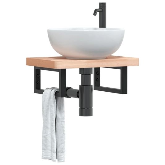 Ripiano a Parete per Lavabo in Acciaio e Massello di Faggio | homemem39