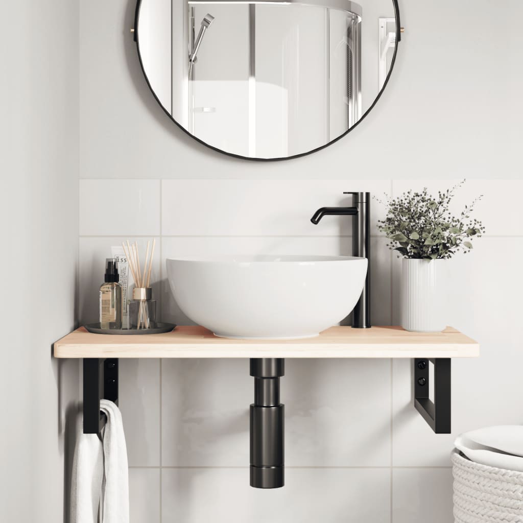Ripiano a Parete per Lavabo in Acciaio e Massello di Rovere | homemem39