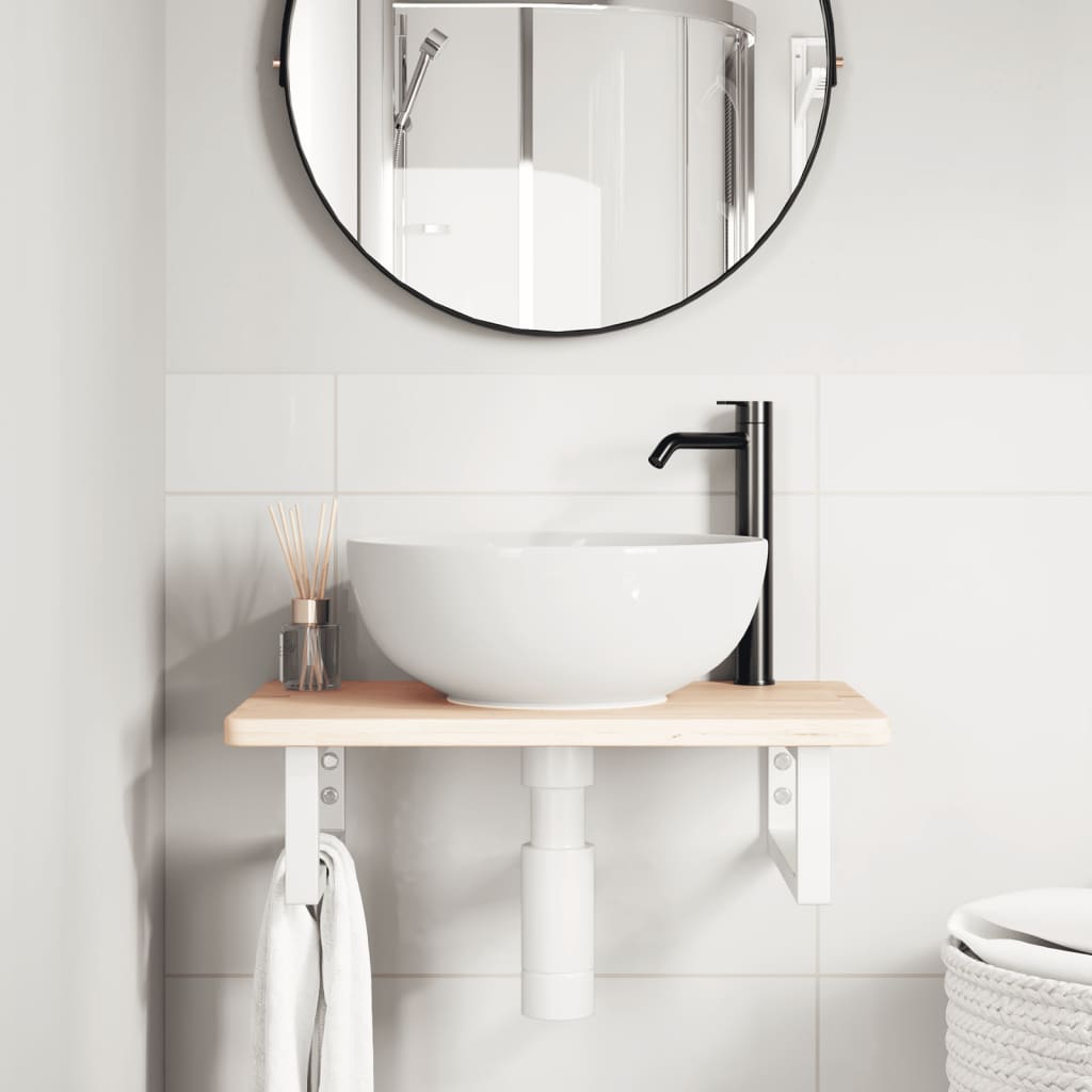 Ripiano a Parete per Lavabo in Acciaio e Massello di Rovere